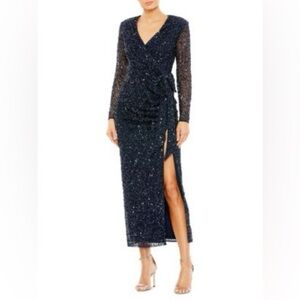 NWT MAC DUGGAL Sequin Wrap Gown Dress Size 4
